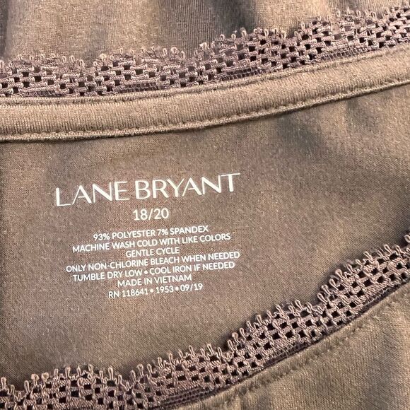 Lane Bryant Olive Green Stretch Tunic Top 18/20 Long Sleeve Scoop Lace Trim - Picture 4 of 4